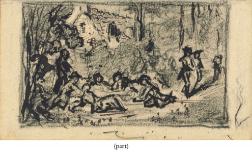 Figures by a farm