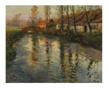 Cottages Along a River, Normandy