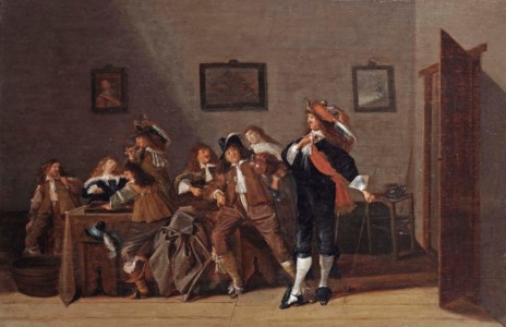 An interior with an elegant company making merry