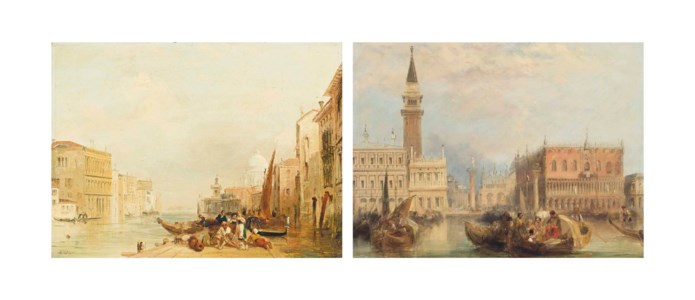 Santa Maria della Salute and the Dogana at the mouth of the Grand Canal, Venice; and Piazza San Marco and the Palazzo Ducale