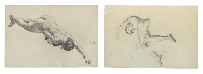 Reclining female Nude, seen from above (recto) , Reclining female Nude seen from the Front (verso)