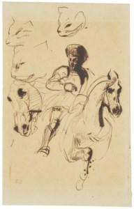 Man in Armour on Horseback, with Studies of a Horse's Head and Cats' Heads