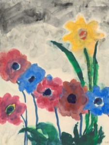 Blumenaquarell mit sieben Blüten