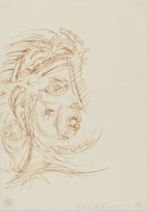 Tête de guerrier (Copie d'après une monnaie des Parisii reproduite dans: André Malraux, Psychologie de l'art. La monnaie de l'absolu, 1950, p. 197) (AGD 1771)