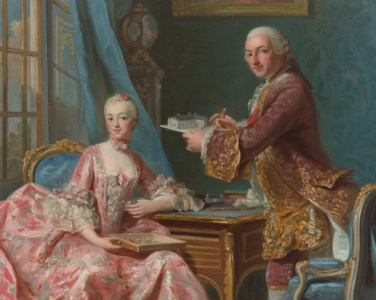 Portrait of the architect Jean-Rodolphe Perronet (1708-1794) and his wife, seated at a table with architectural models, a sketch