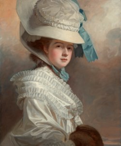 Portrait of Elizabeth, Lady Bentinck, née Cumberland (1760-1837), half-length, in a white dress and hat with a blue ribbon
