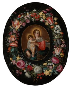 The Virgin and Child surrounded by a garland of flowers