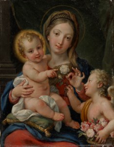 The Madonna and Child accompanied by an angel holding a basket of flowers