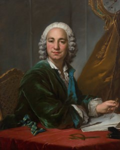 Portrait of an astronomer, seated at a table, plotting a chart