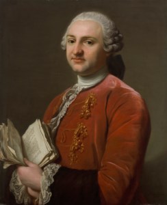 Portrait of Paul Thiry (1723-1789), Baron d'Holbach, philosopher and encyclopedist, half-length, in a red jacket with fur cuffs