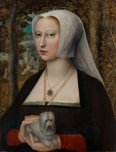 Portrait of a lady, half-length, holding a lapdog