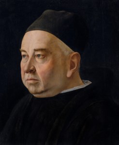 Portrait of a prelate, bust-length, in a black gown and beretta
