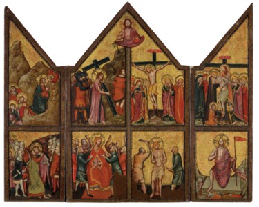 MASTER OF FOSSA, A triptych: Eight scenes of the Passion of Christ, with Saints Peter and Paul on the outer wings
