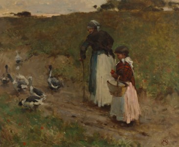 Old Woman with Child and Geese