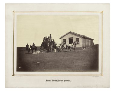 United States Overland Stage starting for Denver from Hays City, 289 miles west of Missouri River, from Scenes in the Indian Country, 1867