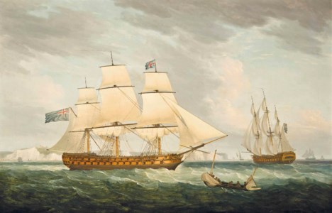 H.M.S. Bombay Castle, in two positions, in the Channel off Dover