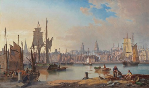 The crowded harbour at Calais