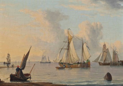 Dutch fishing barges and other vessels on the Humber in a calm