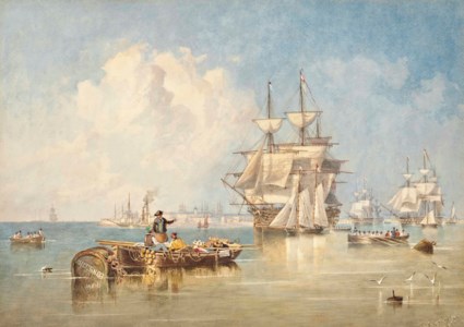 Royal Navy two-deckers getting underway from Sheerness