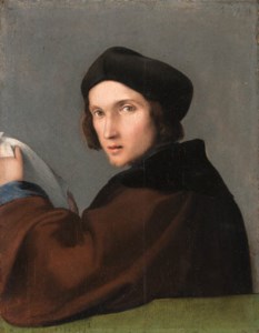 Portrait of a young man, half-length, in a brown mantle and a dark cap, a letter in his hands