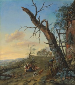 A landscape with peasants resting by the wayside beneath a blasted tree