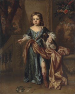 Portrait of Francis, 2nd Earl of Godolphin (1678-1766), as a boy, full-length, in a blue dress, with a spaniel