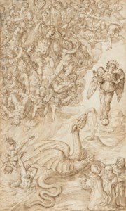 Saint Michael and his angels fighting the angels of the dragon