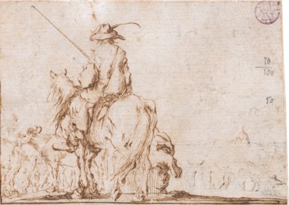 A shepherd on horseback with his herd