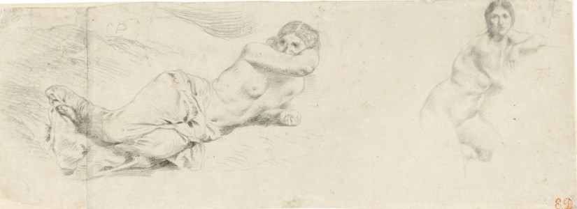 A reclining draped woman and a seated nude woman