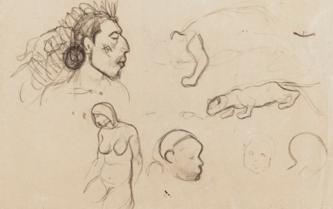 Autoportrait avec études de femmes et de chats (recto); Etudes de têtes, de mains et d'un enfant (verso)
