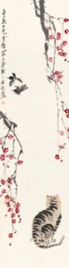 Cat, Butterflies and Plum Blossoms