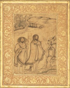 TWO HINDU ASCETICS, THE DRAWING MUGHAL INDIA, CIRCA 1585; THE CALLIGRAPHY SIGNED JUGAL KISHOR, MUGHAL INDIA, 18TH CENTURY