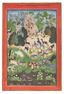 ANIMALS AND ASCETICS IN A LANDSCAPE, GOLCONDA, DECCAN, INDIA, CIRCA 1690