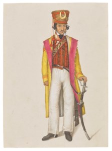 UMMEE CHUND IN THE UNIFORM OF SKINNER'S HORSE, BY A MASTER OF THE FRASER ALBUM, DELHI, INDIA, DATED MAY 1819
