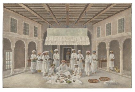 A FEAST IN AN ELEGANT INTERIOR, ATTRIBUTED TO SEWAK RAM, PATNA, INDIA, CIRCA 1813