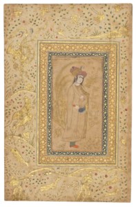 THE PAINTING BY A FOLLOWER OF REZA ABBASI, SAFAVID ISFAHAN, IRAN, CIRCA 1630; THE BORDERS MUGHAL INDIA, CIRCA 1640-58