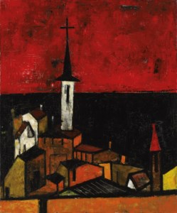Sayed Haider Raza, Untitled (Church in Landscape)