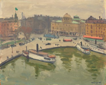 Le Port de Stockholm, Nybroviken, vue depuis l'hôtel Strand