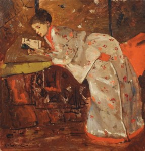 Vrouw in Japansche kimono (Geesje Kwak): girl in a white kimono