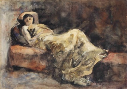 Meisje op divan: girl on a sofa