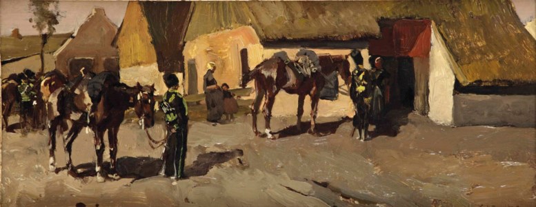 Paarden: the yellow riders near a farmhouse