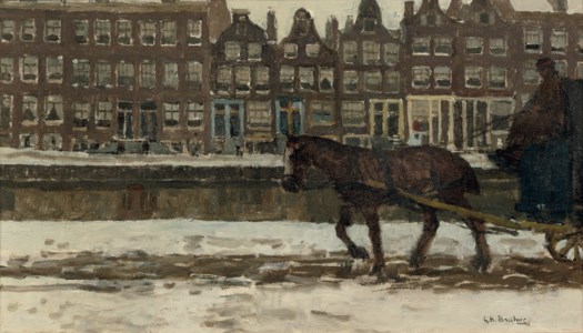 A horse-drawn cart in winter on the Looiersgracht, Amsterdam