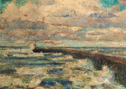 A seascape with a pier