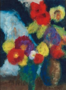 A still life with bright flowers