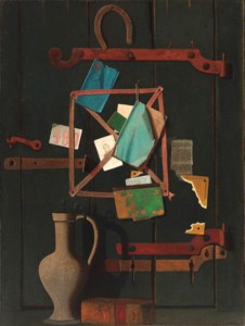 The Old Closet Door--Rack and Horseshoe with Dutch Jar