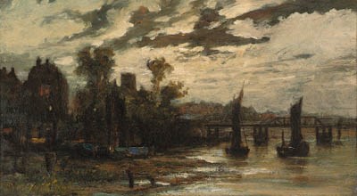 Cheyne Walk and Chelsea Old Church by Battersea Old Bridge