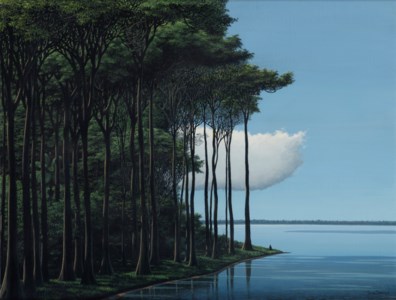 Meditador, laguna, nube