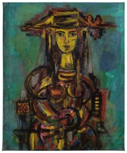 Mujer sobre verde