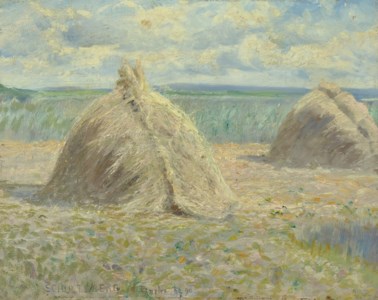 French summer landscape with haystacks (Franskt sommarlanskap med höstackar)