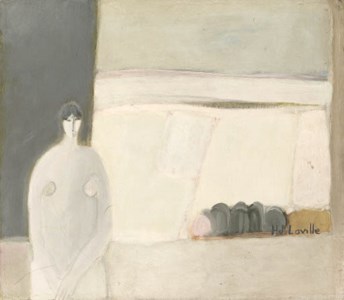 a) Mujer en un Interior Gris signed 'H. J. Laville' lower right oil on canvas 13.7/8 x 15.7/8in.(35.2 x 40.4cm.) b) Pequeo Paisaje signed 'H. J. Laville' lower right oil on canvas 13.7/8 x 15.7/8in. (35.2 x 40.4cm.)